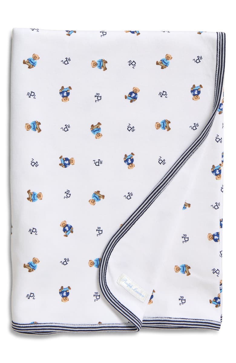 Ralph Lauren Reversible Cotton Receiving Blanket, Main, color, White Multi/ Refined Navy
