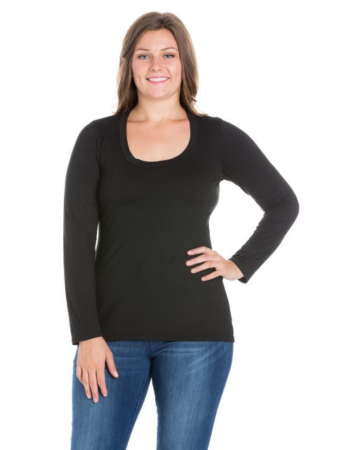 Plus Size Solid Long Sleeve Scoop Neck  Womens Tee
