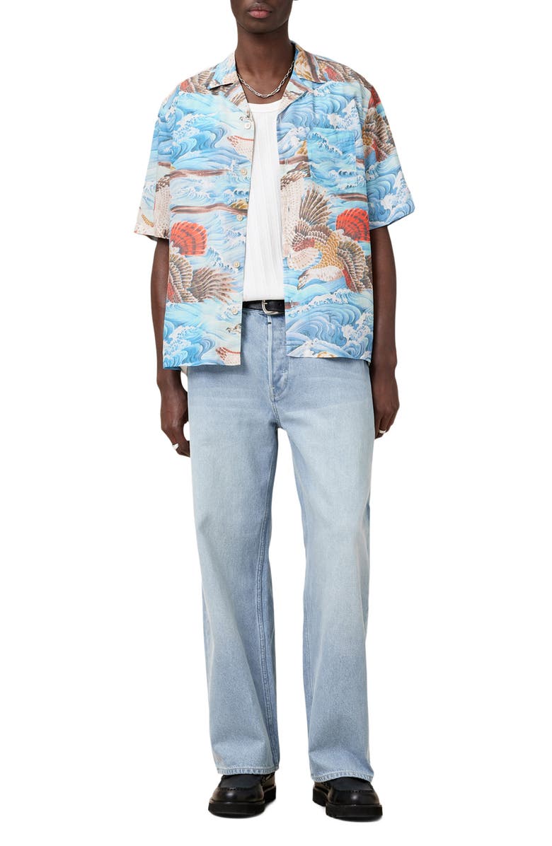 AllSaints Corsican Short Sleeve Camp Shirt, Alternate, color, Willow Blue