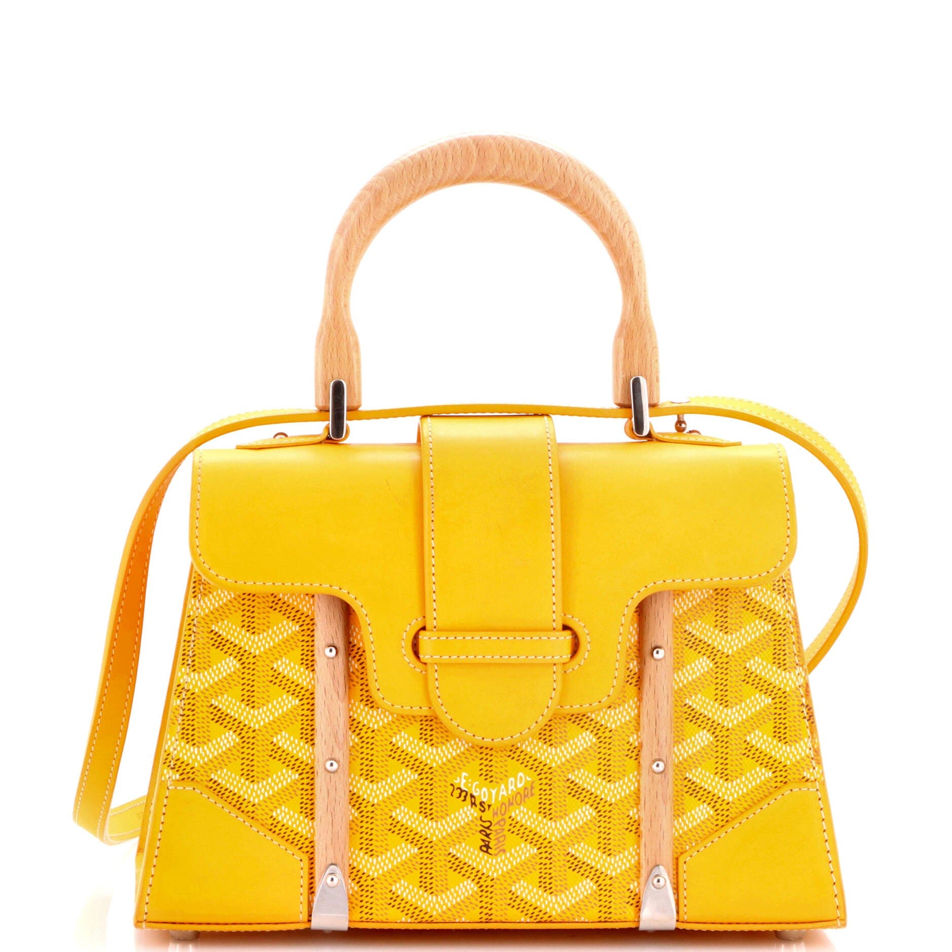 Pre-Owned Goyard Structured Saigon Top Handle Bag Coated Canvas with Leather Mini, Main, color, Yellow