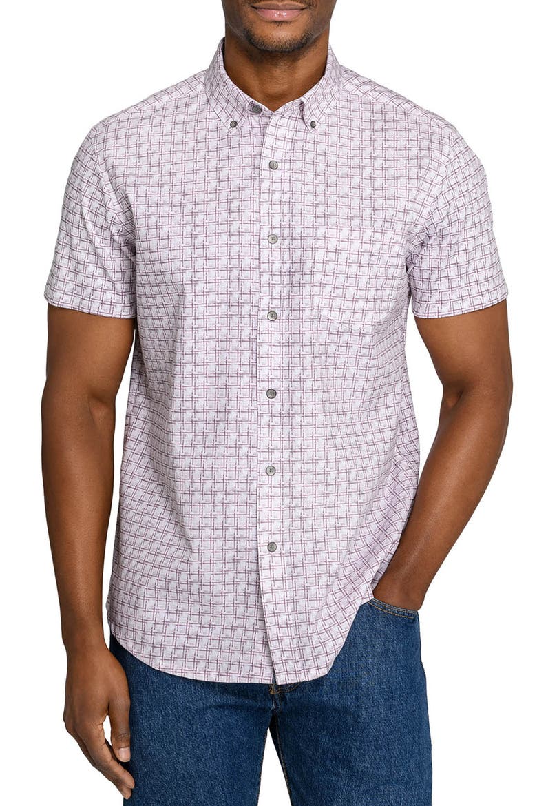 Faded Square Short Sleeve Button-Down Shirt, Alternate, color, MAROON