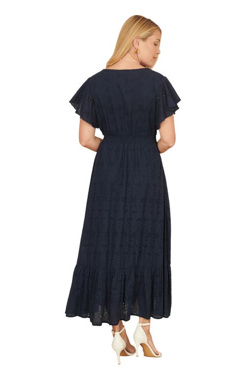 Yumi Cotton Broderie Anglaise Wrap Midi Dress In Blue