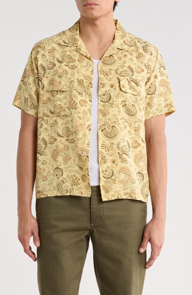 BUCK MASON Draped Linen Deuce Coupe Camp Shirt, Main, color, Sand Dune
