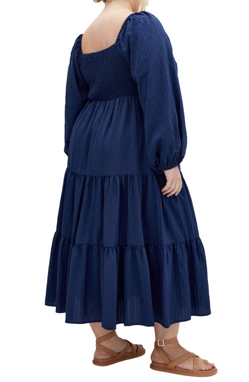 City Chic Portia Button-front Long Sleeve Midi Dress In Navy