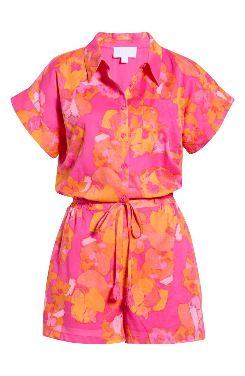 SUGARLIPS Elaris Floral Mavy Cotton Button-Up Romper, Main, color, Fuchsia-Orange-Multi