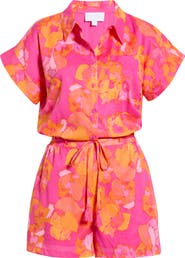 SUGARLIPS Elaris Floral Mavy Cotton Button-Up Romper