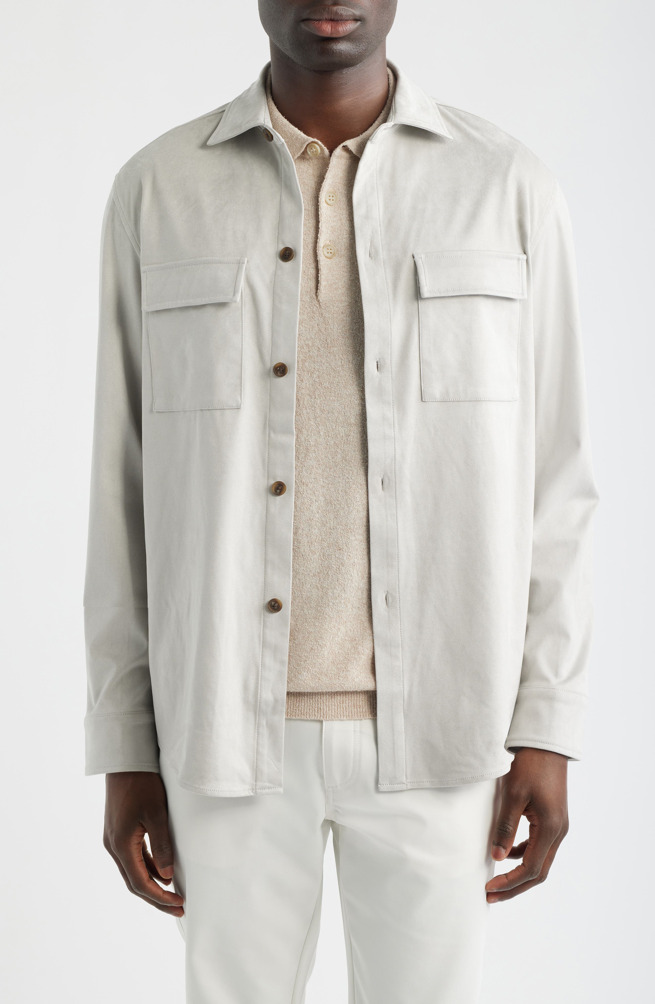 Stretch Faux Microsuede Shirt Jacket