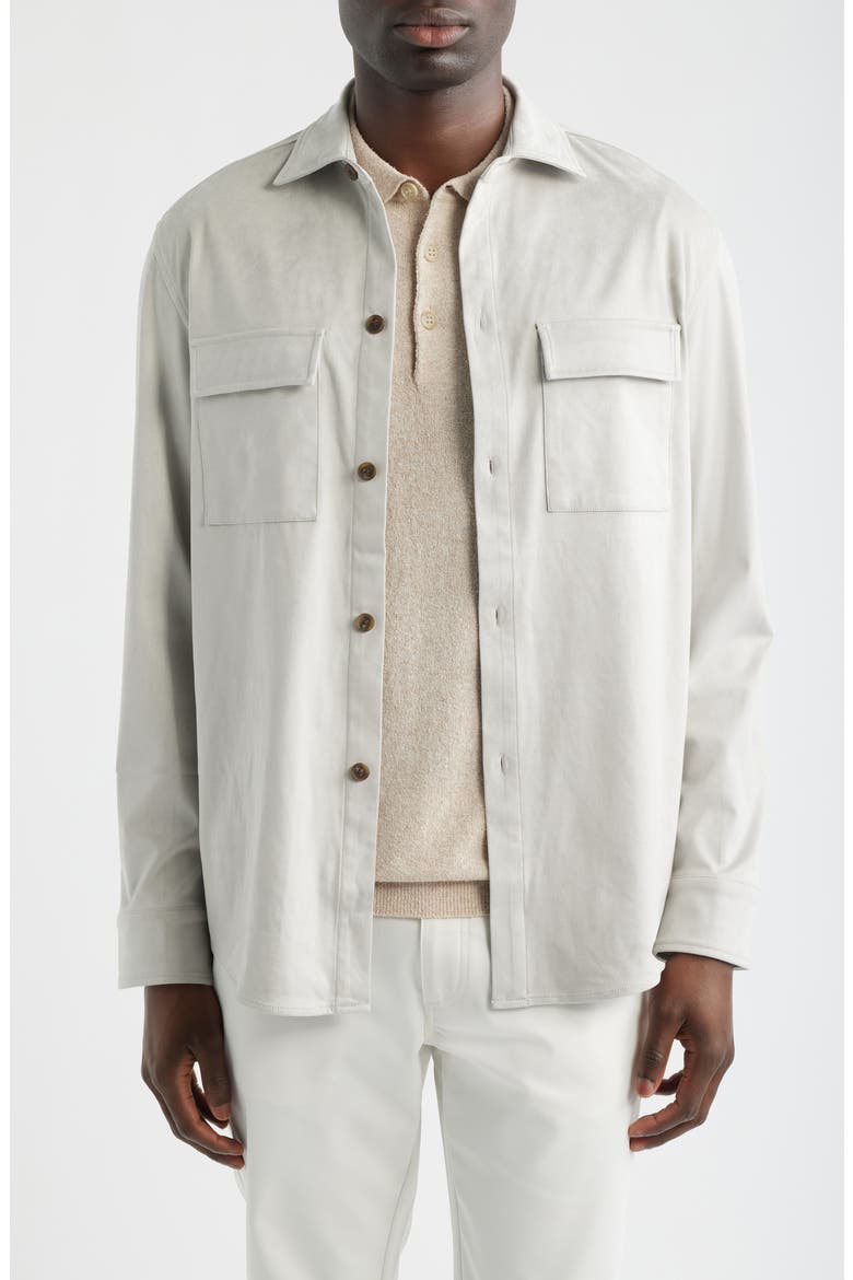 Stretch Faux Microsuede Shirt Jacket, Main, color, CEMENT