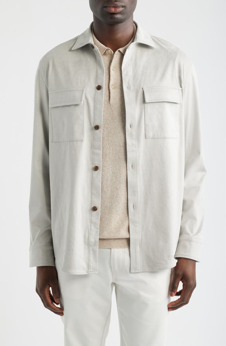 Scott Barber Stretch Faux Microsuede Shirt Jacket, Main, color, Cement
