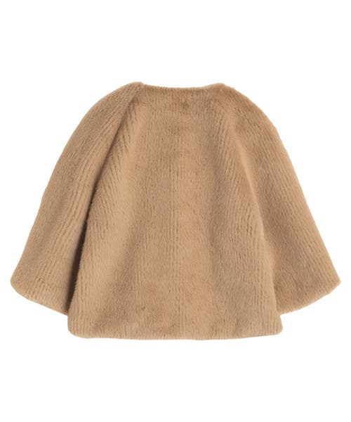 Echo Collarless Fur Jacket With Raglan Sleeves In Brown