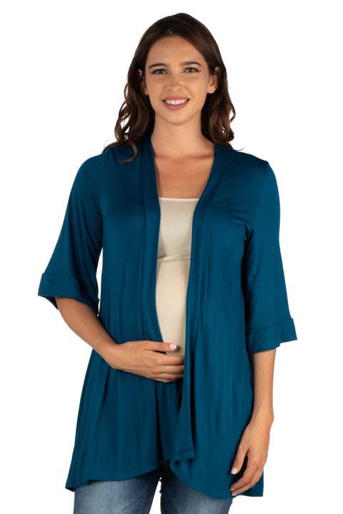 Maternity Open Front Elbow Length Sleeve Cardigan