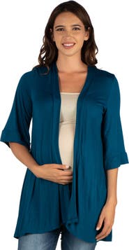 24seven Comfort Apparel Maternity Open Front Elbow Length Sleeve Cardigan