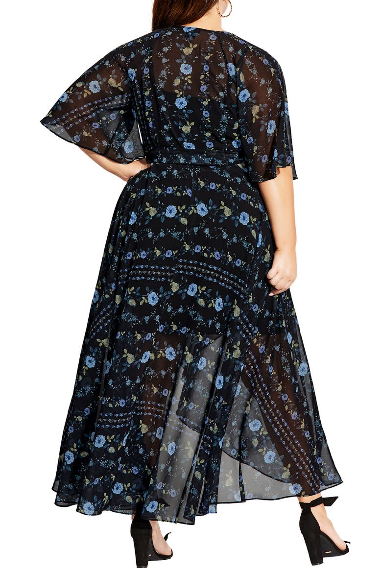 Floral Print Wrap Maxi Dress, Alternate, color, SHADOW STRIPE