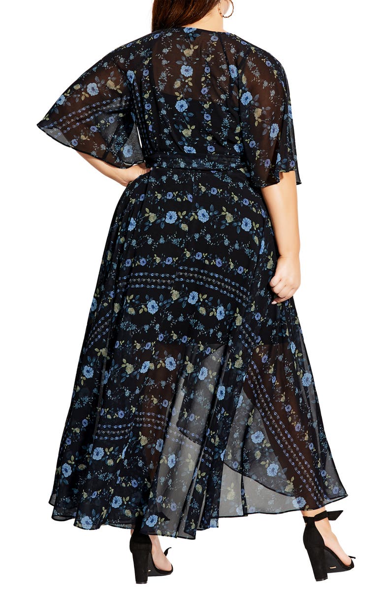 City Chic Floral Print Wrap Maxi Dress, Alternate, color,