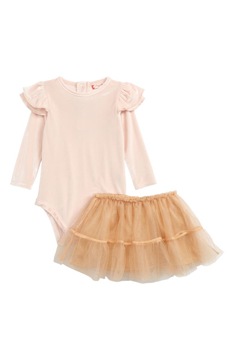 Ruby & Bloom Ballerina Velvet Bodysuit & Tulle Skirt Set, Main, color, 