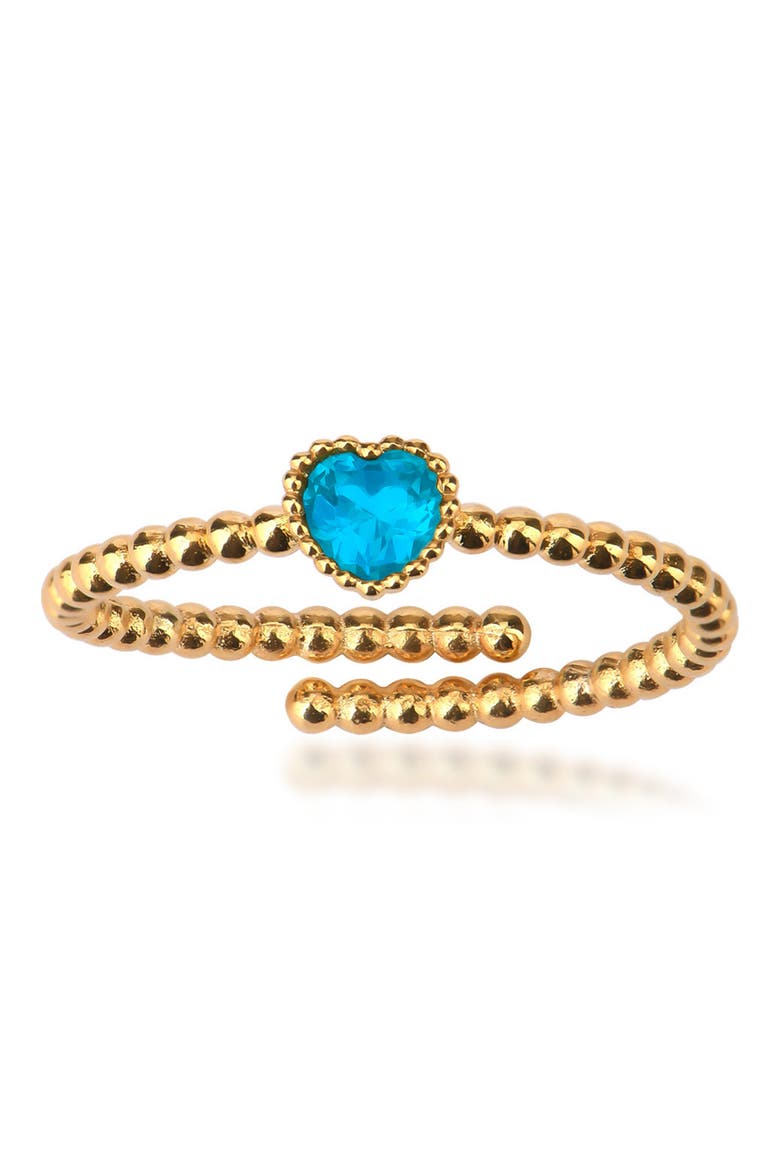 14K Gold Plated Sterling Silver Crystal Heart & Caviar Beaded Ring, Main, color, GOLD