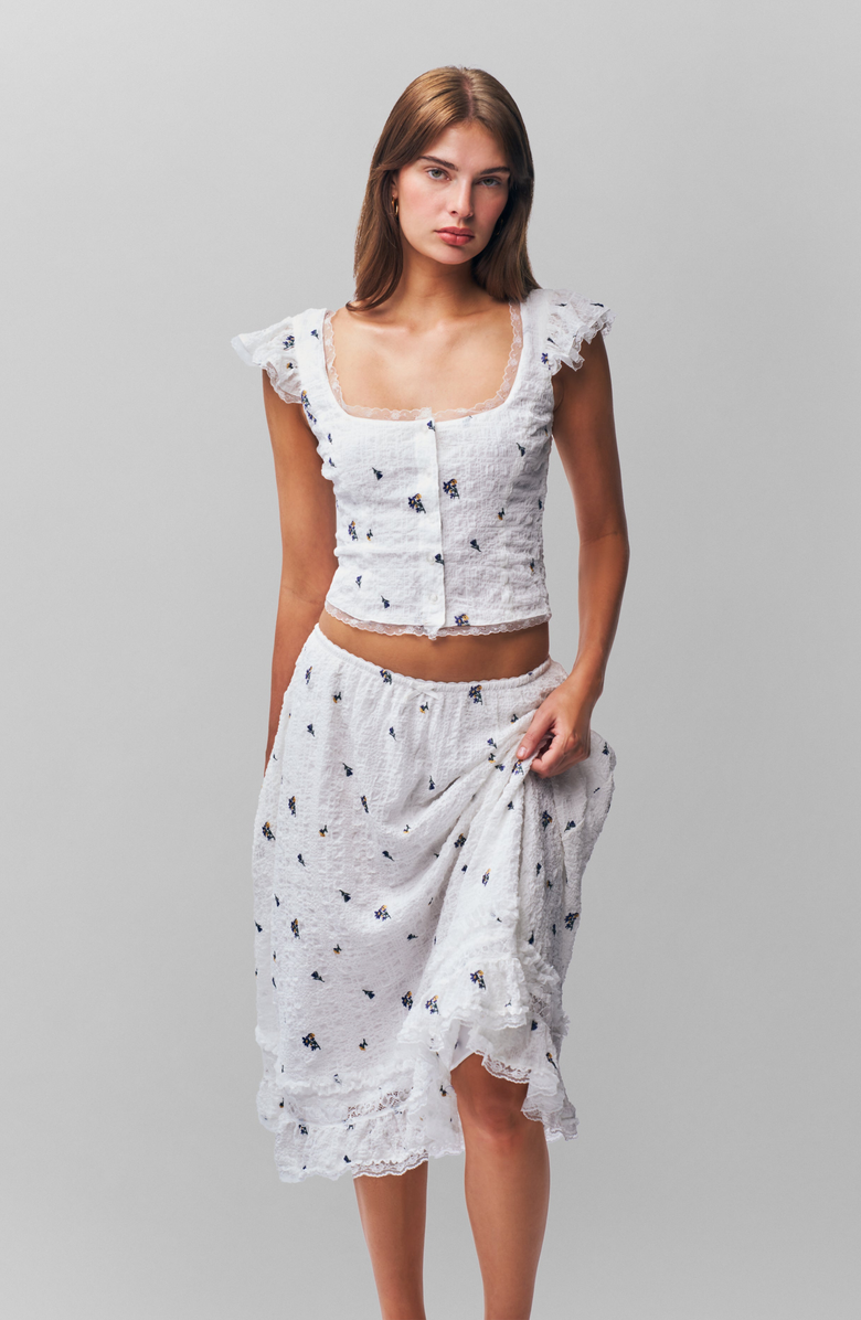 Guizio Aletta Seersucker Skirt, Alternate, color, Embroidered White