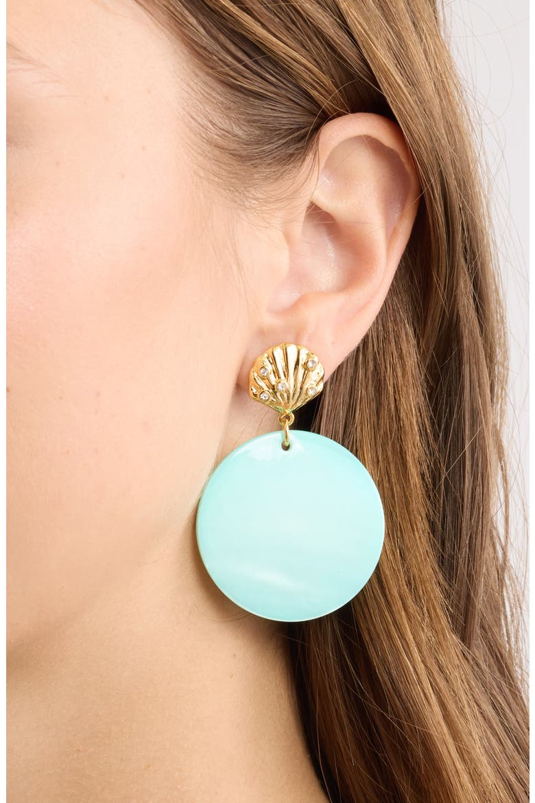 Oahu Shell Drop Earrings, Alternate, color, AQUA