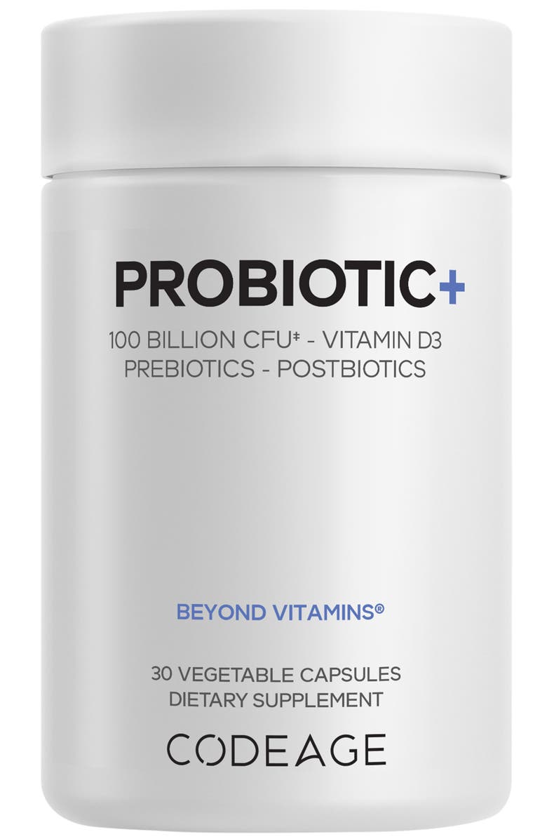 Codeage Probiotic+ 100B CFU, 12 Strains, Pre/Postbiotics, D3 Supplement, Main, color, White