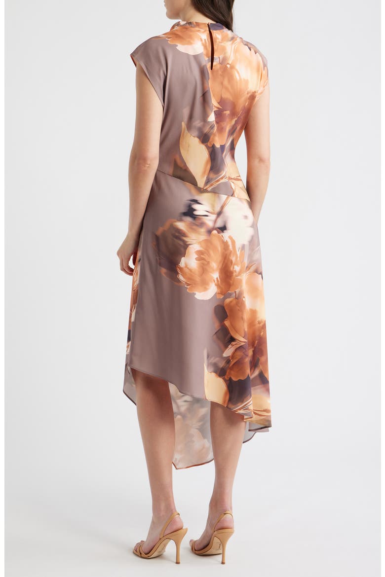 Print Asymmetric Cap Sleeve Cowl Neck Dress, Alternate, color, TAUPE