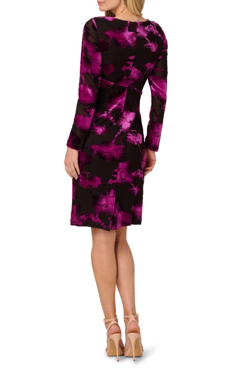 Adrianna Papell Long Sleeve Velvet Dress In Purple