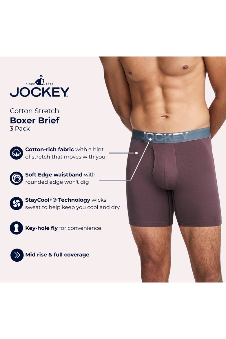 Men's Cotton Stretch 6" Boxer Brief - 3 Pack, Alternate, color, Red Dove
