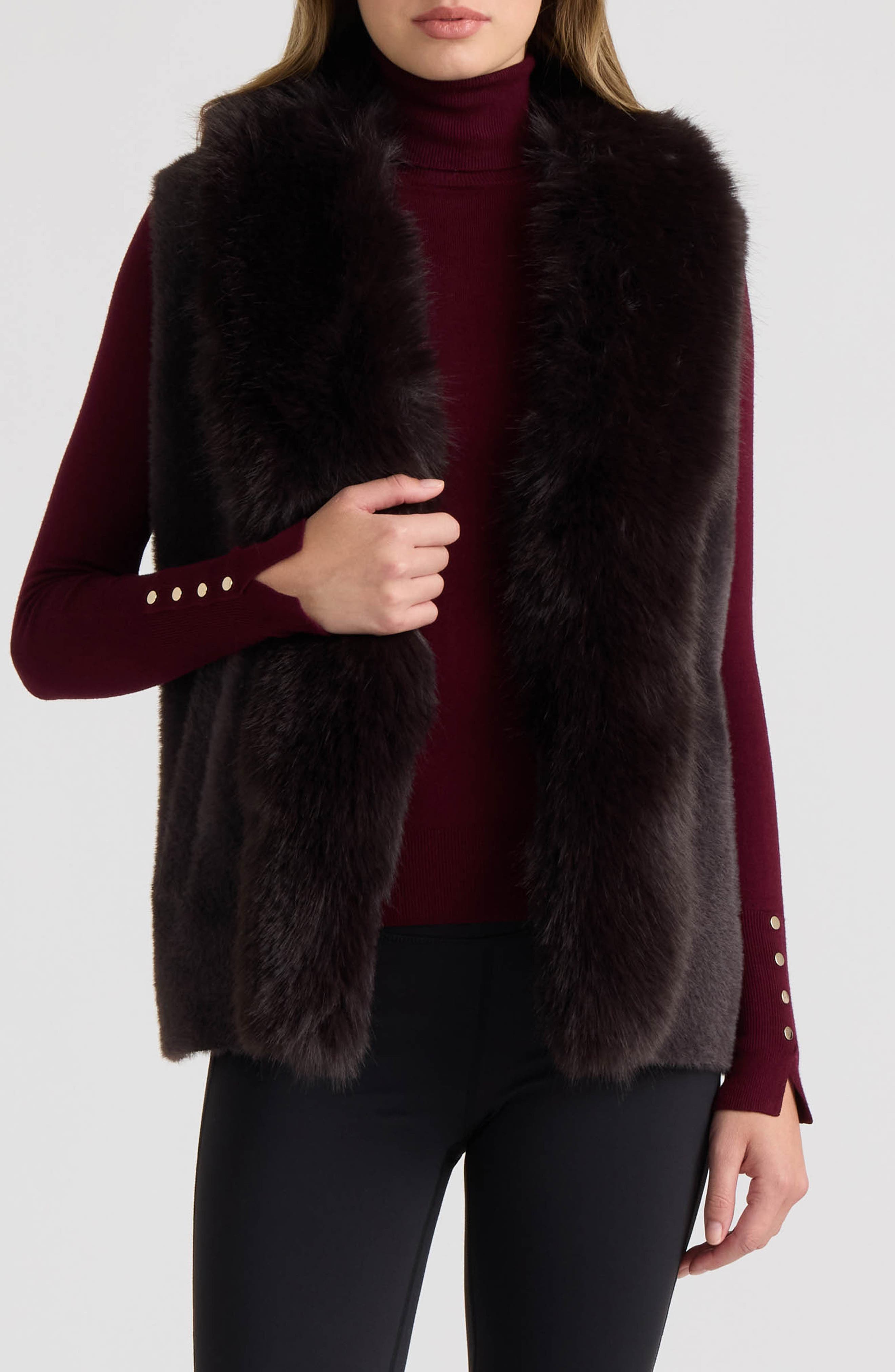 Jenny Eyelash Vest with Faux Fur Collar