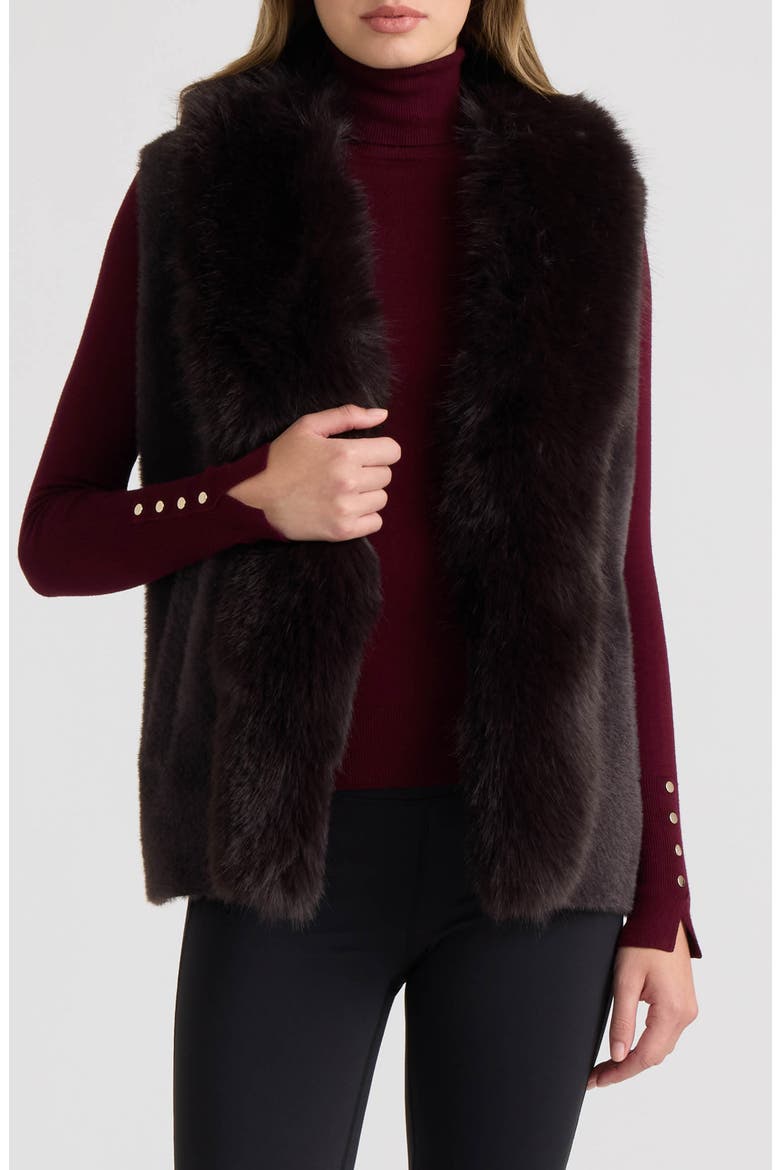 Jenny Eyelash Vest with Faux Fur Collar, Main, color, ESPRESSO