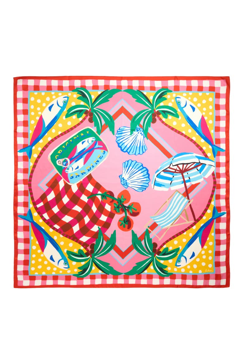 Beach Picnic Silk Square Scarf, Alternate, color, BEACH PINK