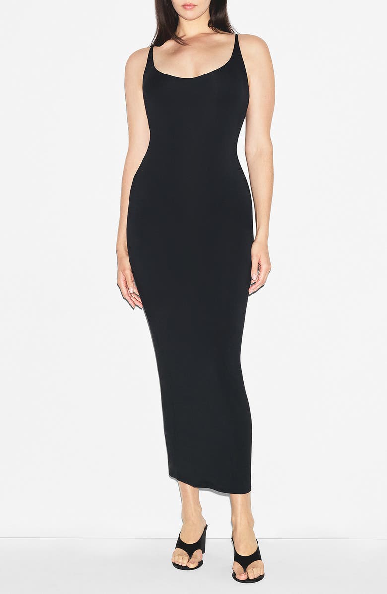 SKIMS Smooth Lounge Skimpy Scoop Neck Maxi Dress, Main, color, Obsidian
