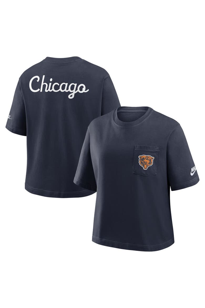 Women's Nike Navy Chicago Bears Rewind Pocket Boxy T-Shirt, Alternate, color, Navy