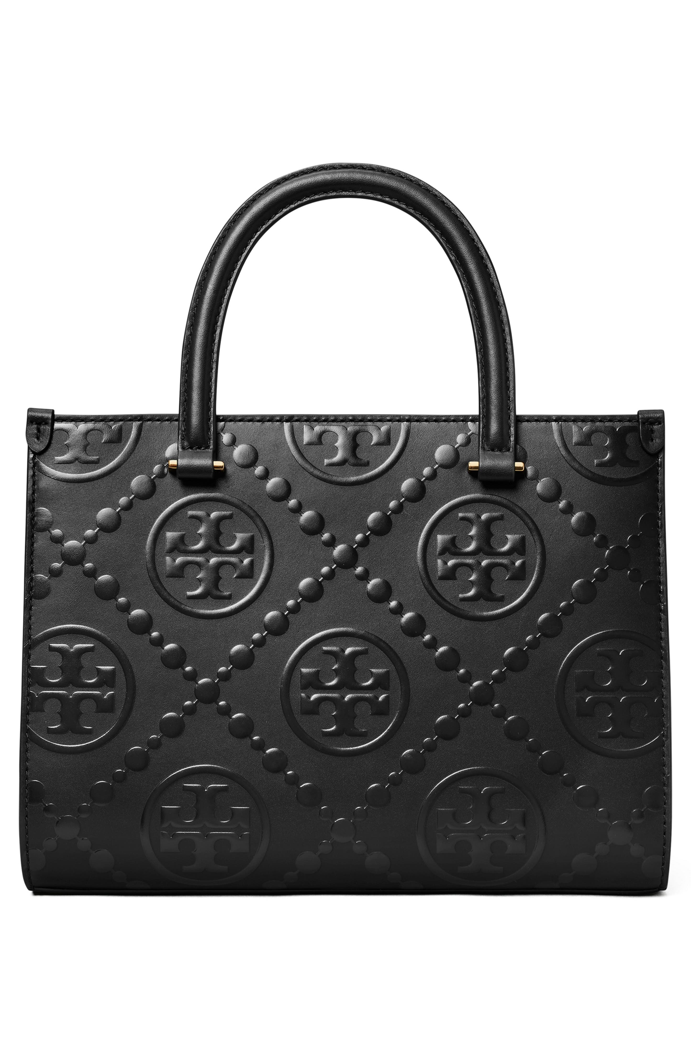 Tory Burch T Monogram Embossed Jacquard Square Tote, Alternate, color, Black