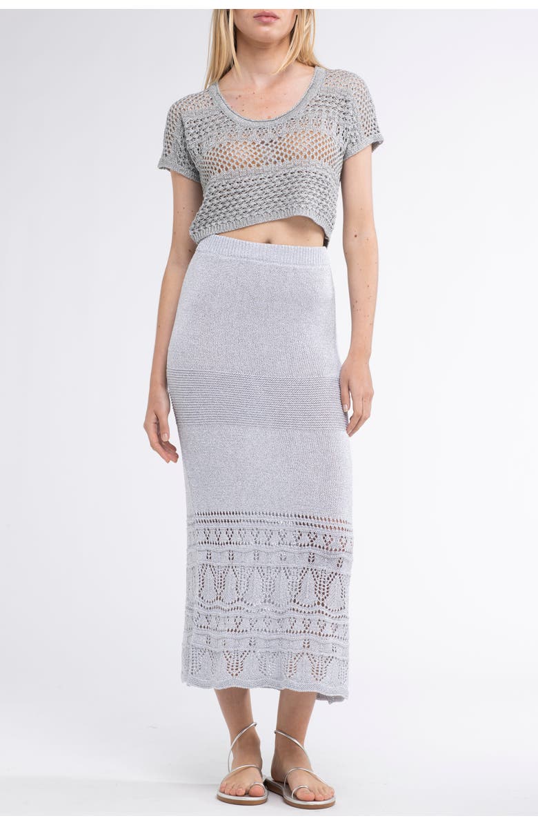 Sunday St. Tropez Gioca Crochet Cover-Up Maxi Skirt, Main, color, Silver