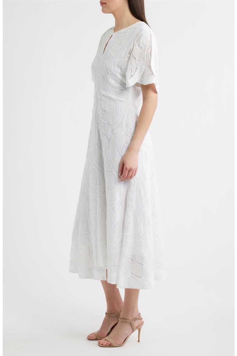 Denazal Embroidered Midi Dress, Alternate, color, SOFT CREAM