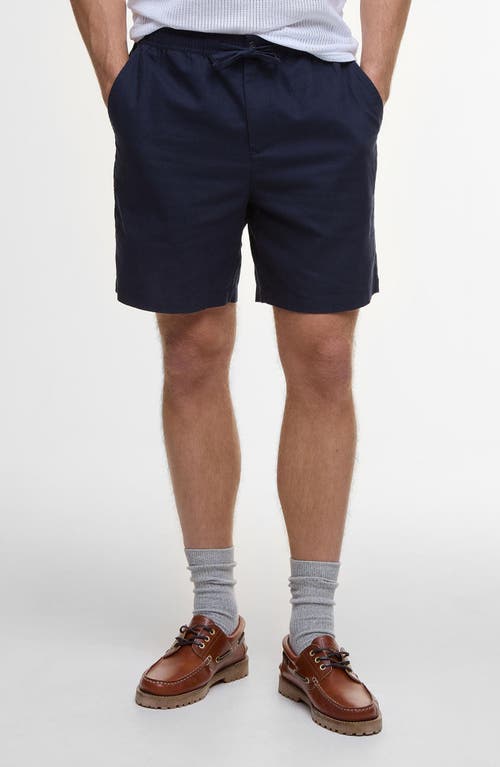 Shop Barbour Relaxed Fit Linen & Cotton Drawstring Shorts In Navy