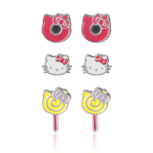 Hello Kitty Set Of 3 Earrings With Stud & Clip-on Styles In Multi