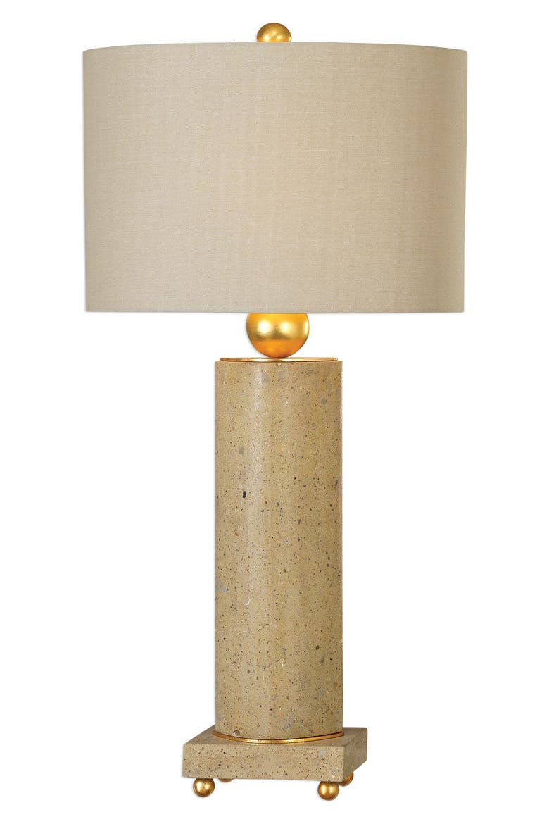 Krisel Oval Column Lamp, Main, color, STEEL W GOLD LEAF/ BEIGE SHADE