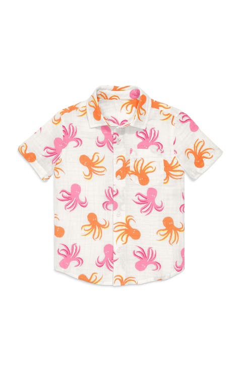 Kids Cotton Gauze Button Down In Pals