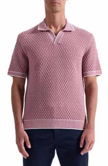 Bugatchi Johnny Collar Basket Stitch Cotton Blend Polo Sweater