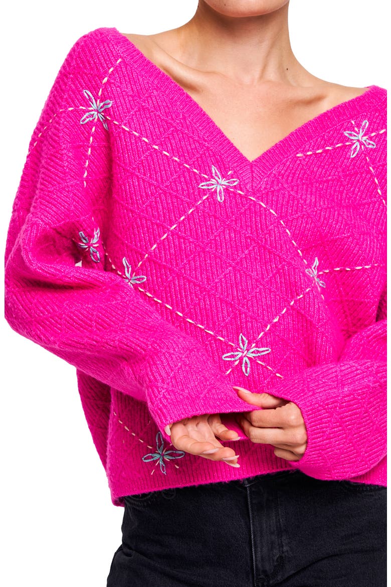Grace Embroidered V-Neck Sweater, Alternate, color, PINK