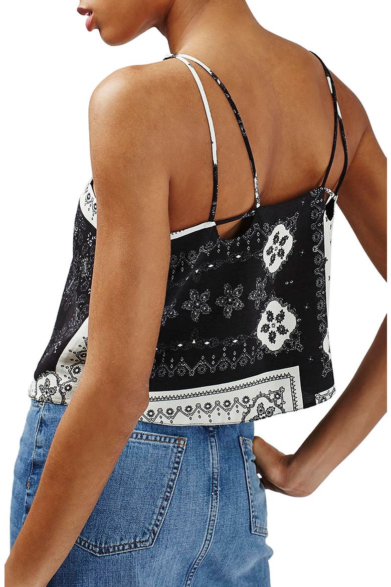 Bandana Print Strappy Crop Camisole, Alternate, color, BLACK MULTI