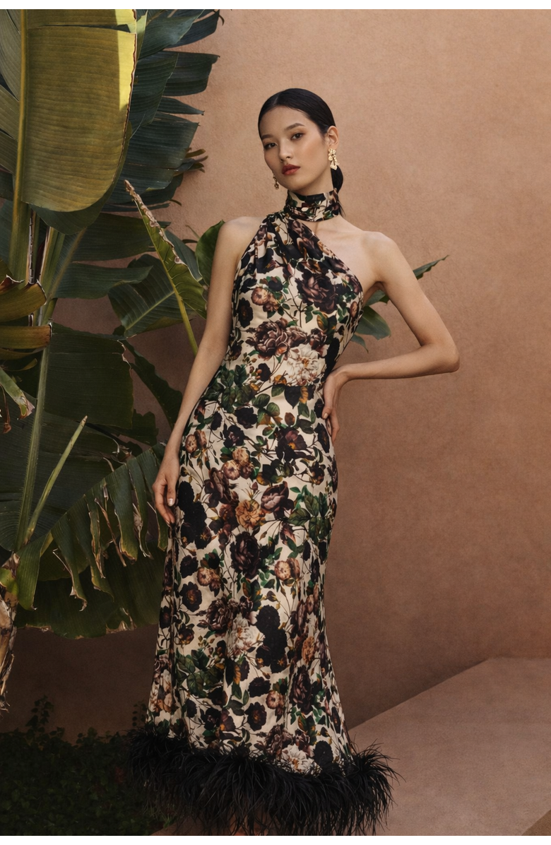 Vasiliki Liya One Sleeve Maxi Dress, Alternate, color, Brown