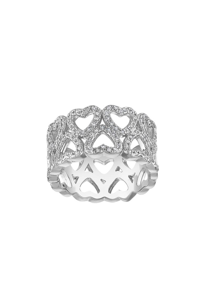Lab Created White Sapphire Heart Band Ring, Main, color, WHITE