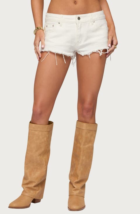 Low Rise Fray Hem Denim Shorts