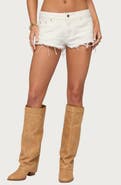 EDIKTED Low Rise Fray Hem Denim Shorts