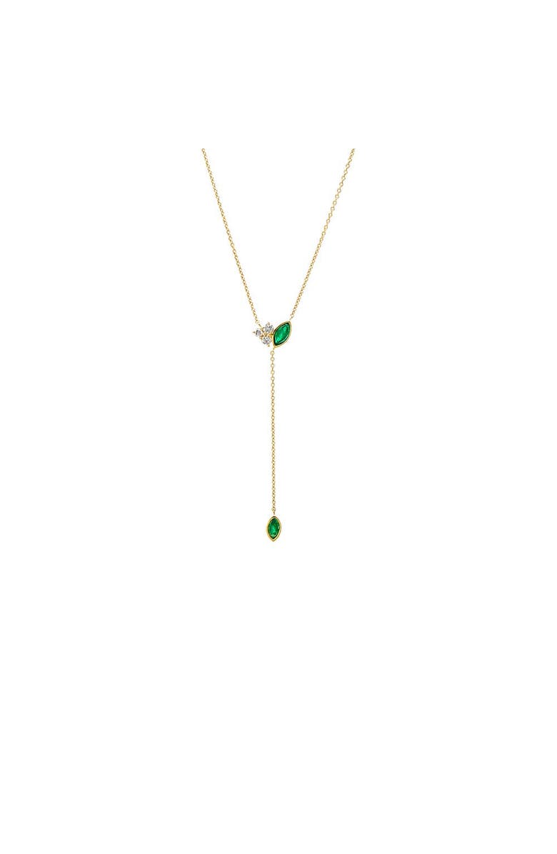 BY ADINA EDEN Diamond X Emerald Drop Lariat Necklace 14K, Main, color,