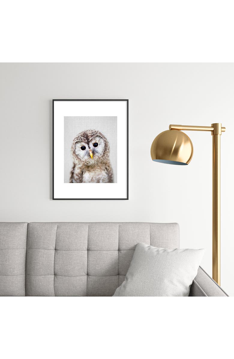 Deny Designs Baby Owl Colorful Framed Art Print, Alternate, color, Black Tones