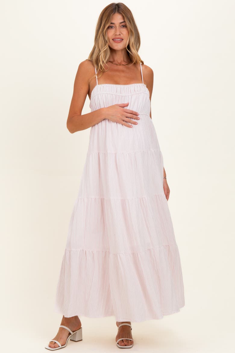 Striped Empire Waist Tiered Midi Dress, Main, color, Pink