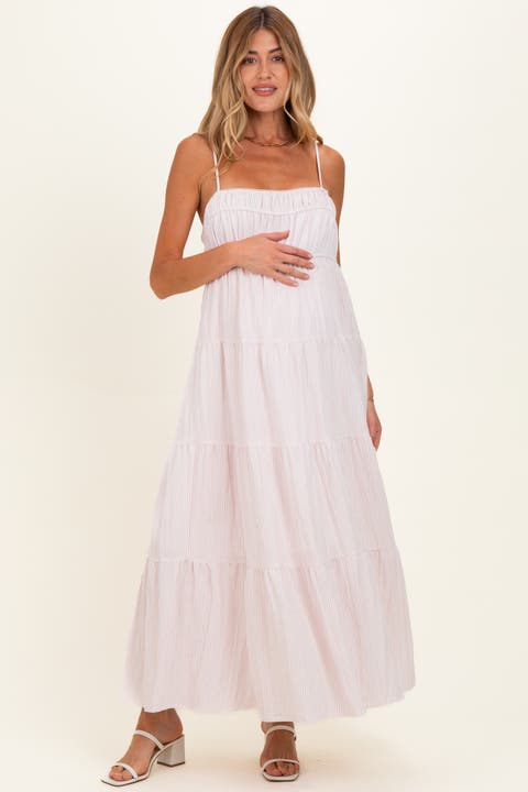 Striped Empire Waist Tiered Midi Dress