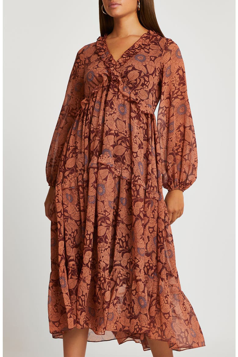 Rust Long Sleeve Midi Dress, Alternate, color, RUST